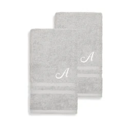 Buy ???? Gracewood Hollow John Turkish Cotton Set Of 2 Grey Hand Towels With White Script Monogr Grey/g ????