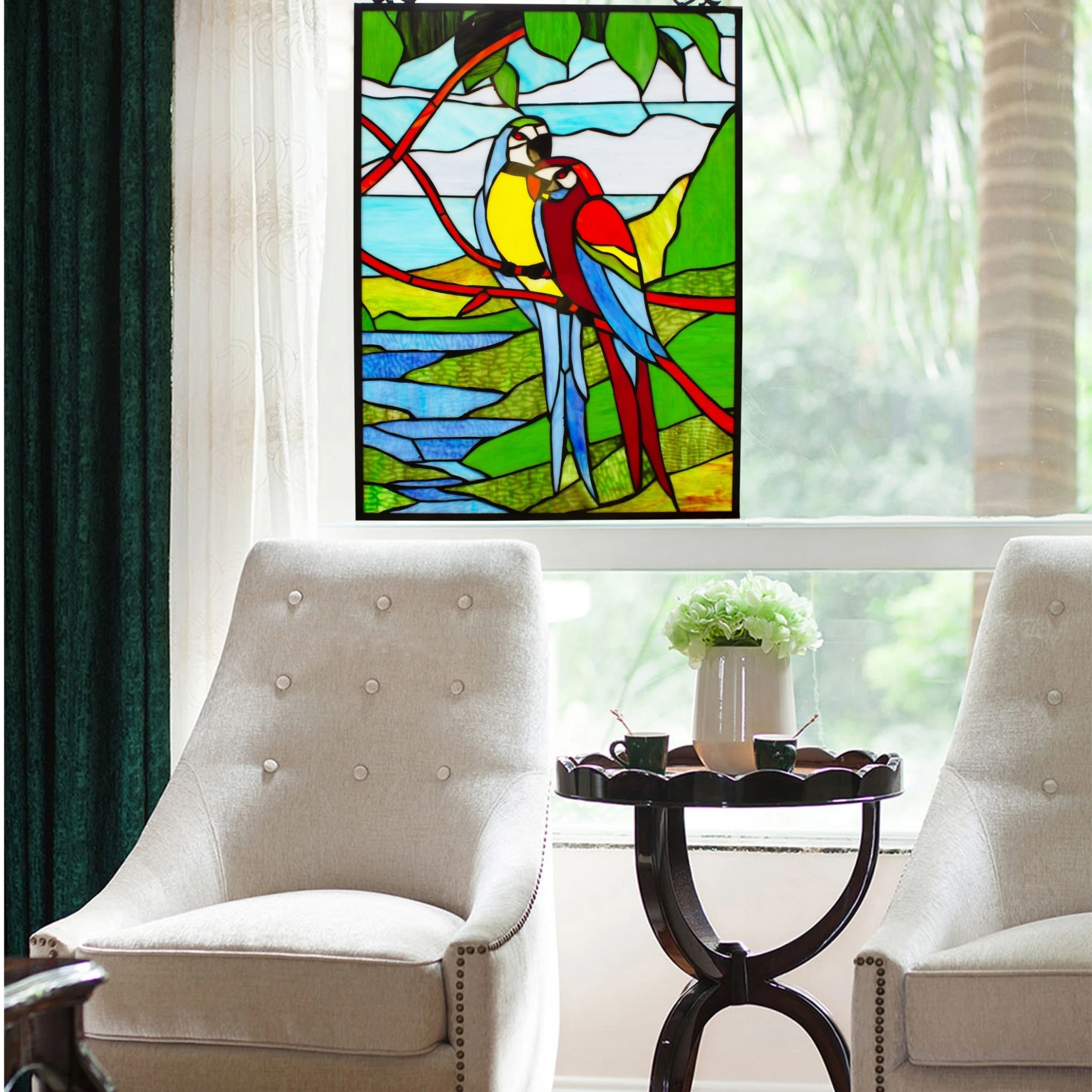Brand new ???? Gracewood Hollow Mpaang Tropical Birds Stained Glass Window Panel Suncatcher ???? 5 Brand new ???? Gracewood Hollow Mpaang Tropical Birds Stained Glass Window Panel Suncatcher ???? - Image 3