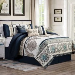 New ???? Gracewood Hollow Heco 7-piece Embroidered Comforter Set Multi / Gold / Navy ????