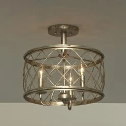Cheap ???? Gracewood Hollow Anhaght Century Silver Leaf Metal Medium Semi-flush Mount Light Fixture ????