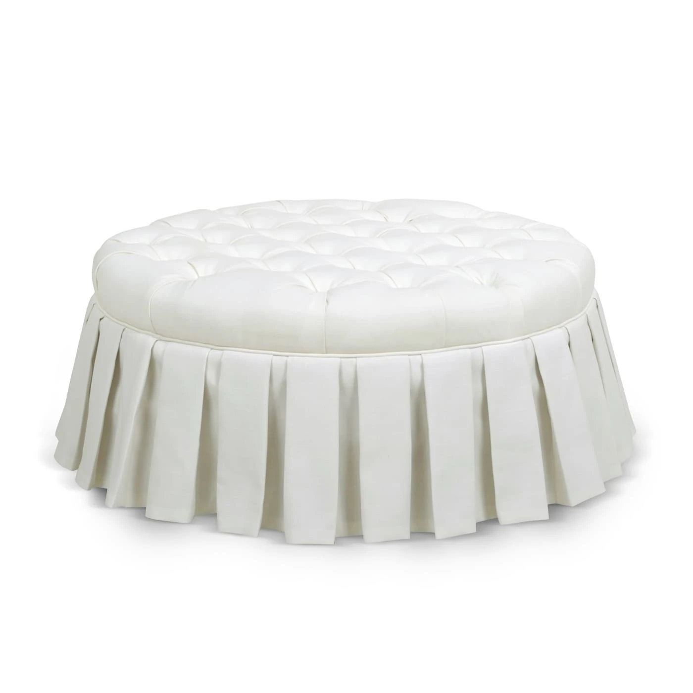 New ???? Gracewood Hollow Baruti Tufted Cocktail Ottoman With Pleated ???? Skirt Antique White ???? 5 New ???? Gracewood Hollow Baruti Tufted Cocktail Ottoman With Pleated ???? Skirt Antique White ???? - Image 3
