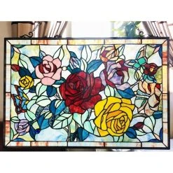 New ???? Gracewood Hollow Bolina Glass Window Panel/Suncatcher With Floral Embellishments ????