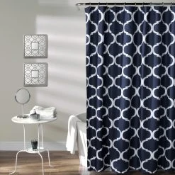 Flash Sale ???? Gracewood Hollow Chidzero Geometric Shower Curtain Navy ????
