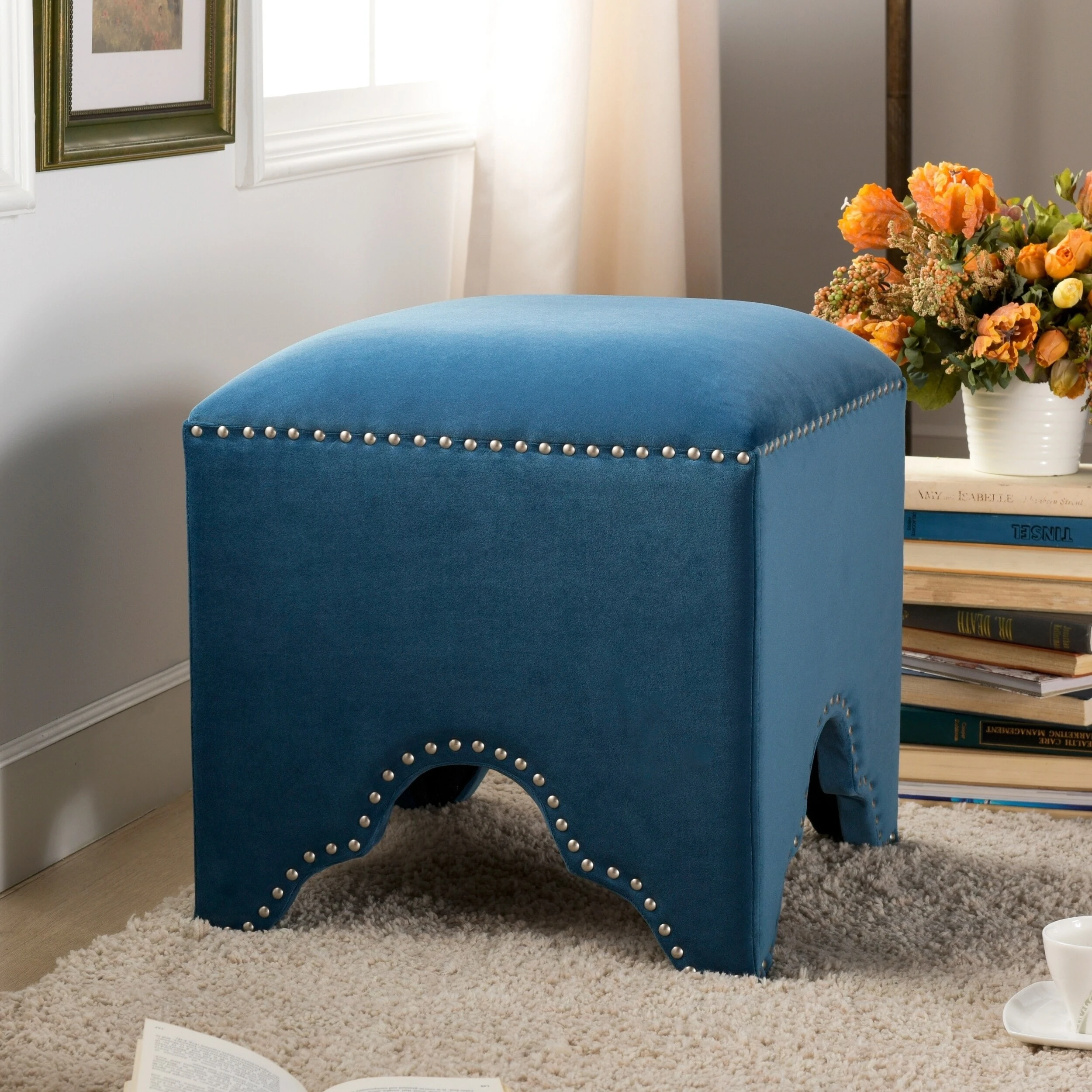 Deals ???? Gracewood Hollow Desai Art Deco Nailhead Ottoman Legion Blue ???? 4 Deals ???? Gracewood Hollow Desai Art Deco Nailhead Ottoman Legion Blue ???? - Image 2
