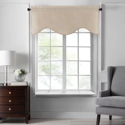 Hot Sale ???? Gracewood Hollow Foster Faux Silk Scalloped Window Valance - 50"x21" Taupe ????