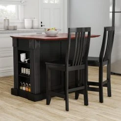 Deals ???? Gracewood Hollow Kenny Black Drop Leaf Breakfast Bar Kitchen Island With 24-inch Black School House Stools ????