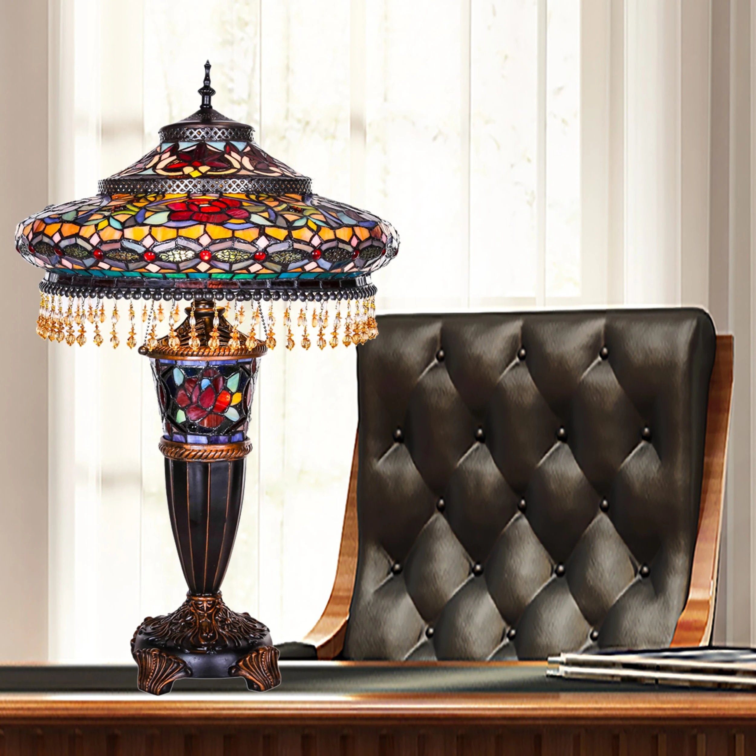Flash Sale ???? Gracewood Hollow Lachmet Multicolored Stained Glass Table Lamp (27.5 In.) - 17"L X 17"W X 27.5"H ???? 4 Flash Sale ???? Gracewood Hollow Lachmet Multicolored Stained Glass Table Lamp (27.5 In.) - 17"L X 17"W X 27.5"H ???? - Image 2