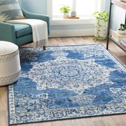 New ???? Gracewood Hollow Muradbegovic Persian Medallion Area Rug Navy/grey ⌛