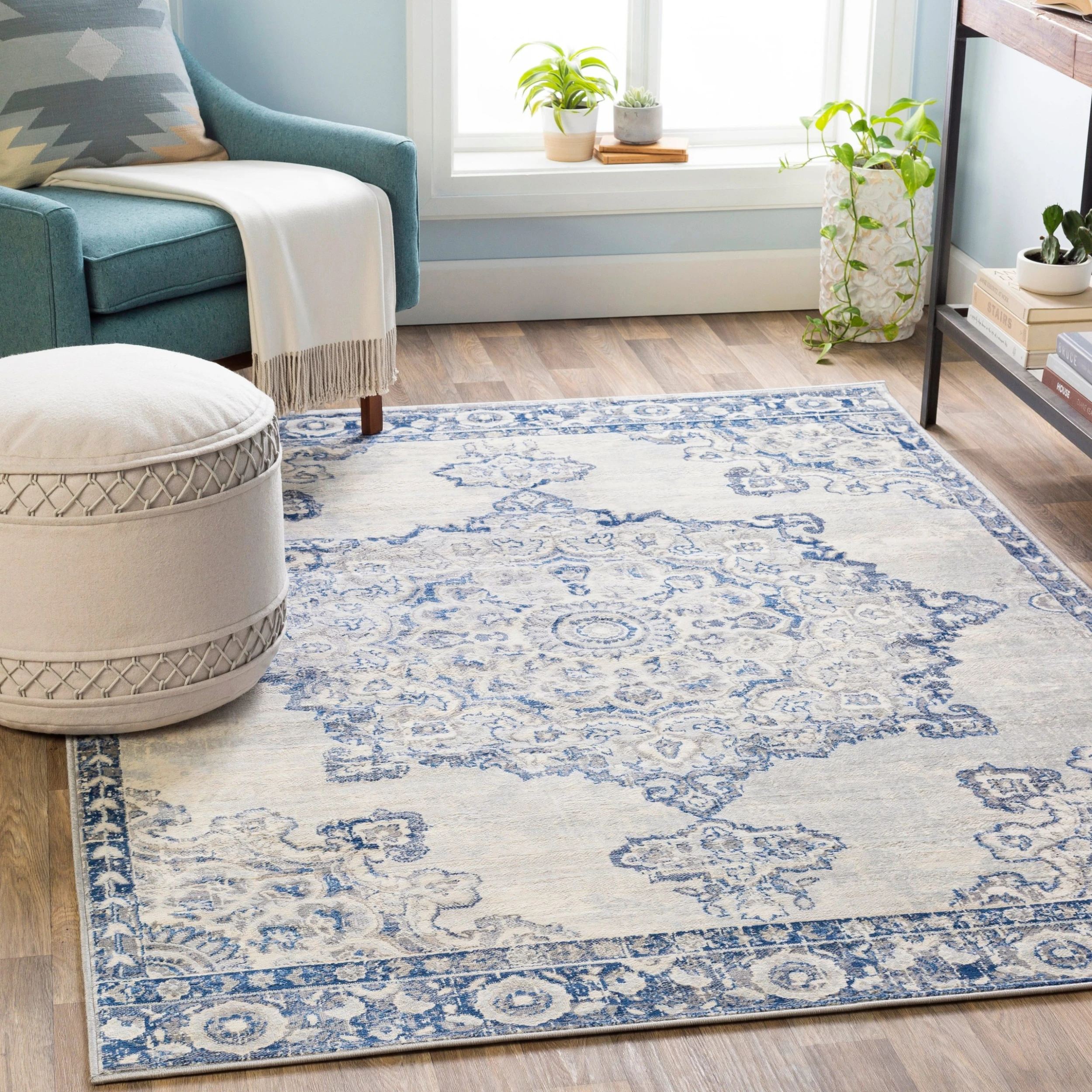 New ???? Gracewood Hollow Muradbegovic Persian Medallion Area Rug Navy/grey ⌛ 7 New ???? Gracewood Hollow Muradbegovic Persian Medallion Area Rug Navy/grey ⌛ - Image 5