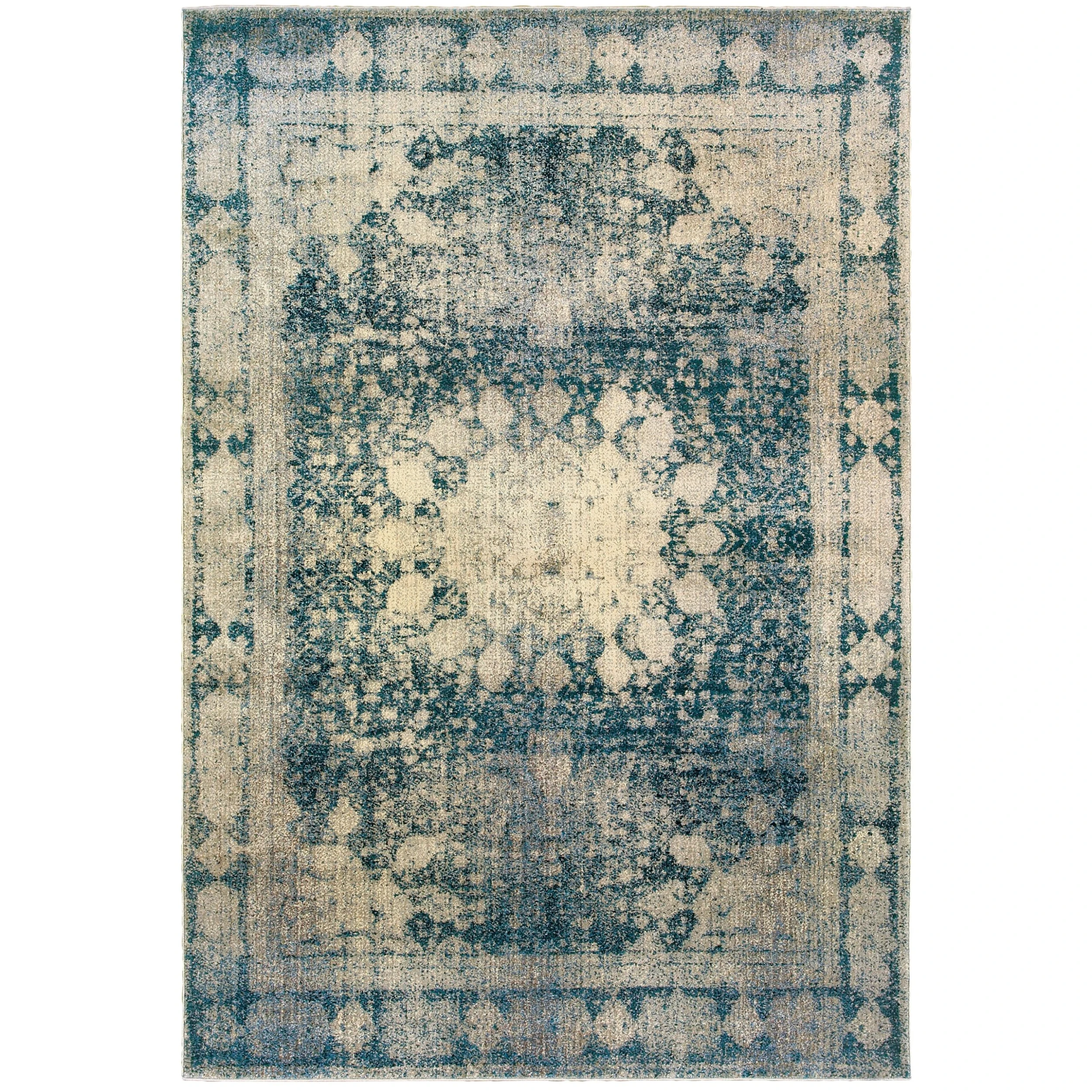 Promo ???? Gracewood Hollow Riggs Distressed Medallion Ivory/Blue Area Rug ???? 6 Promo ???? Gracewood Hollow Riggs Distressed Medallion Ivory/Blue Area Rug ???? - Image 4