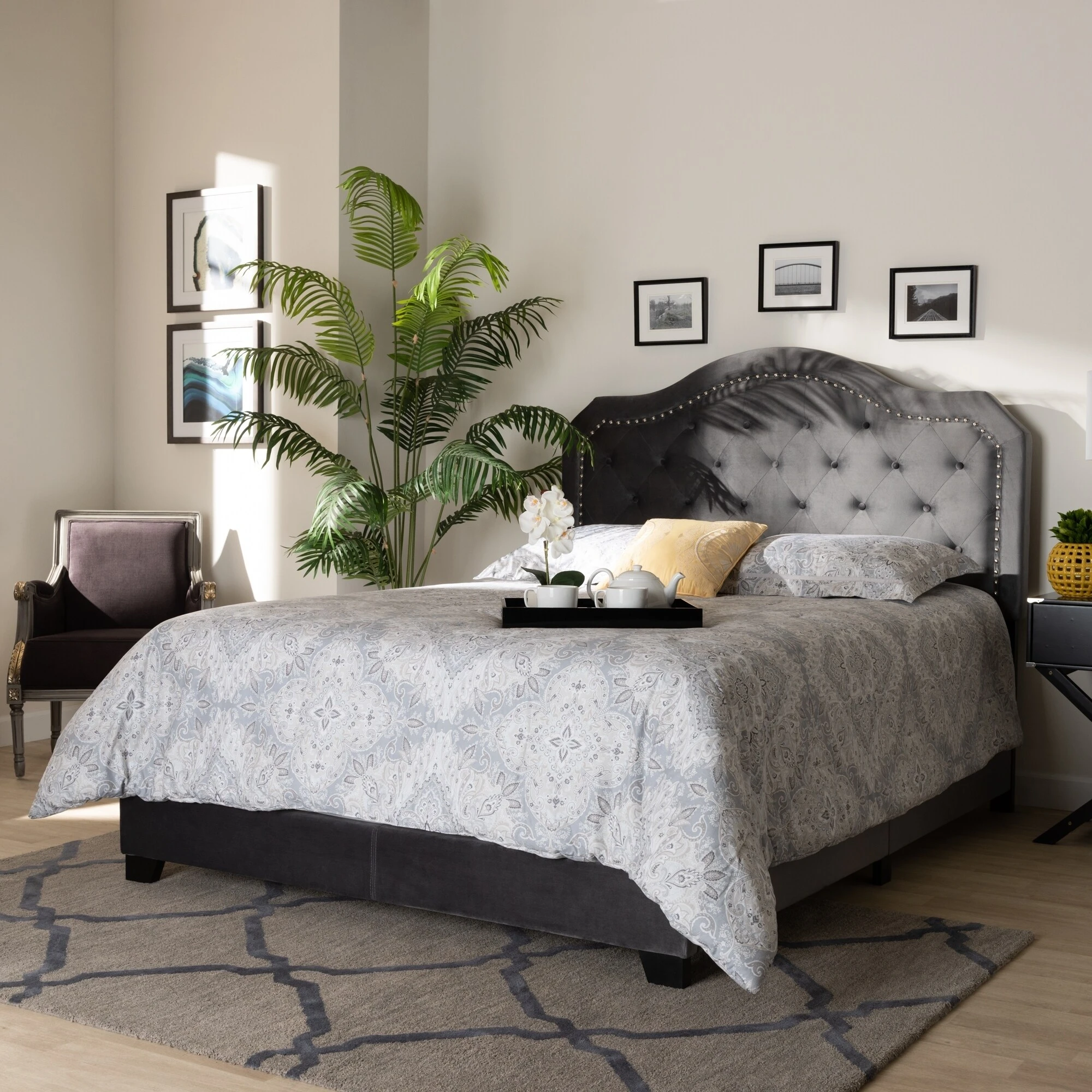 Wholesale ⌛ Gracewood Hollow Tansi Modern Upholstered Button-tufted Bed Dark Grey ???? 3 Wholesale ⌛ Gracewood Hollow Tansi Modern Upholstered Button-tufted Bed Dark Grey ????