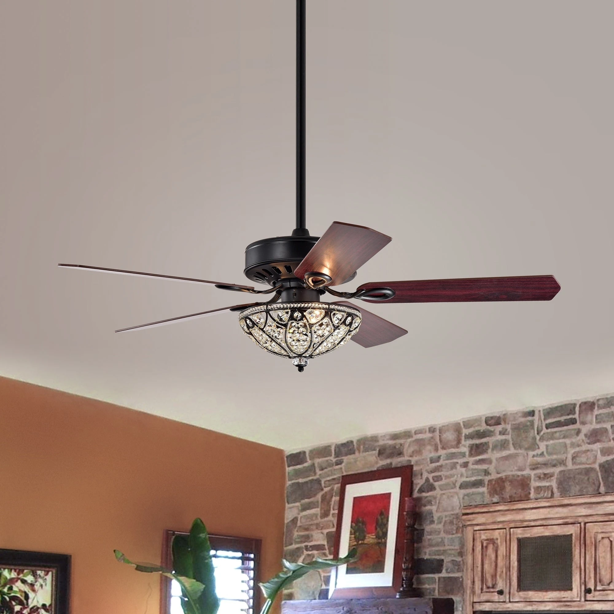 New ???? Gracewood Hollow Kadohata 52-inch Matte Black Ceiling Fan With Crystal Bowl Shade ???? 4 New ???? Gracewood Hollow Kadohata 52-inch Matte Black Ceiling Fan With Crystal Bowl Shade ???? - Image 2