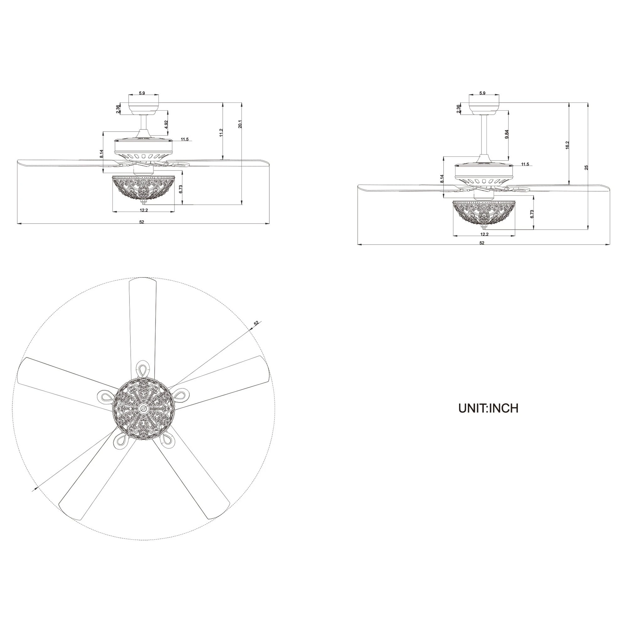 New ???? Gracewood Hollow Kadohata 52-inch Matte Black Ceiling Fan With Crystal Bowl Shade ???? 6 New ???? Gracewood Hollow Kadohata 52-inch Matte Black Ceiling Fan With Crystal Bowl Shade ???? - Image 4