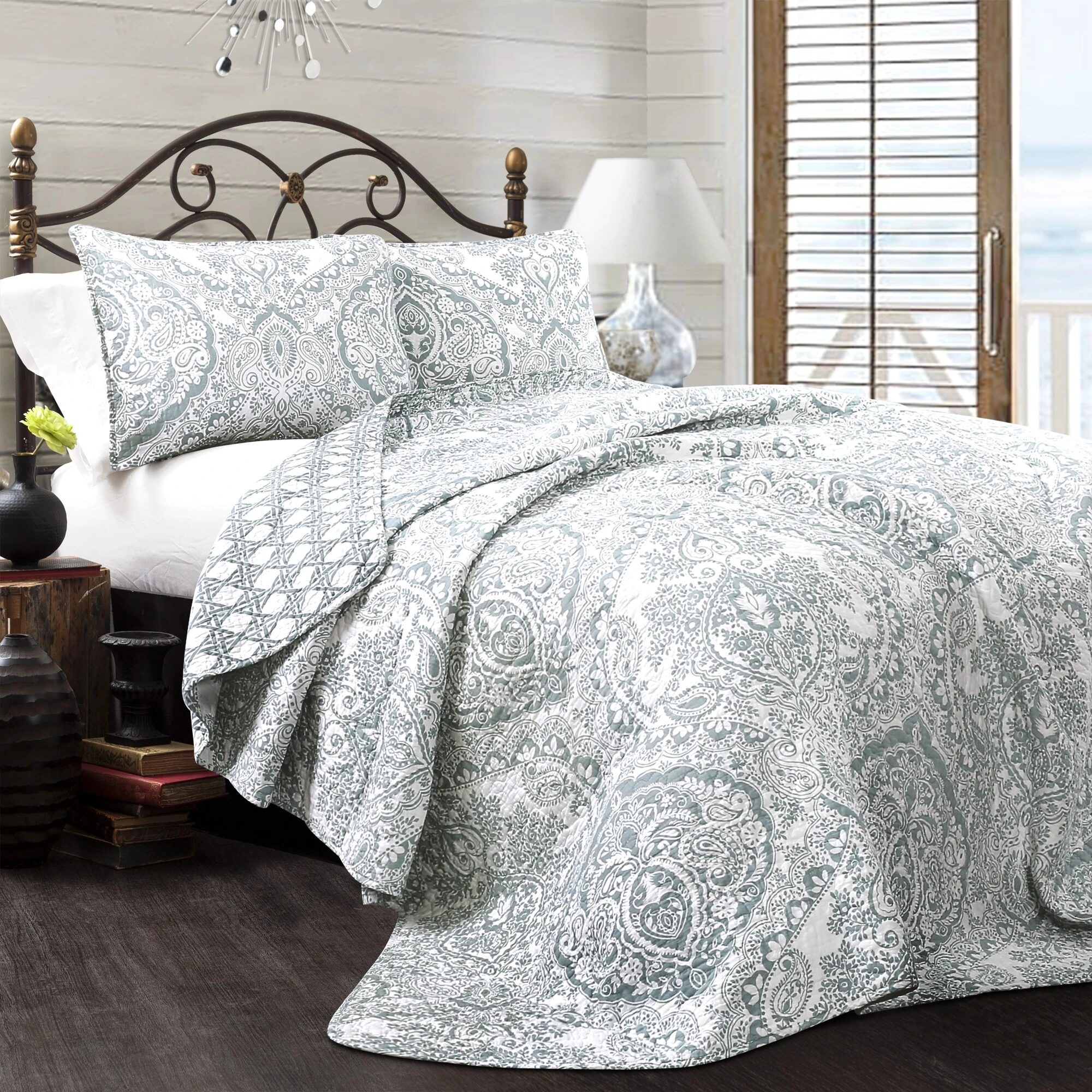 Budget ???? Gracewood Hollow Winchester Damask 3-piece Quilt Set Navy ???? 4 Budget ???? Gracewood Hollow Winchester Damask 3-piece Quilt Set Navy ???? - Image 2