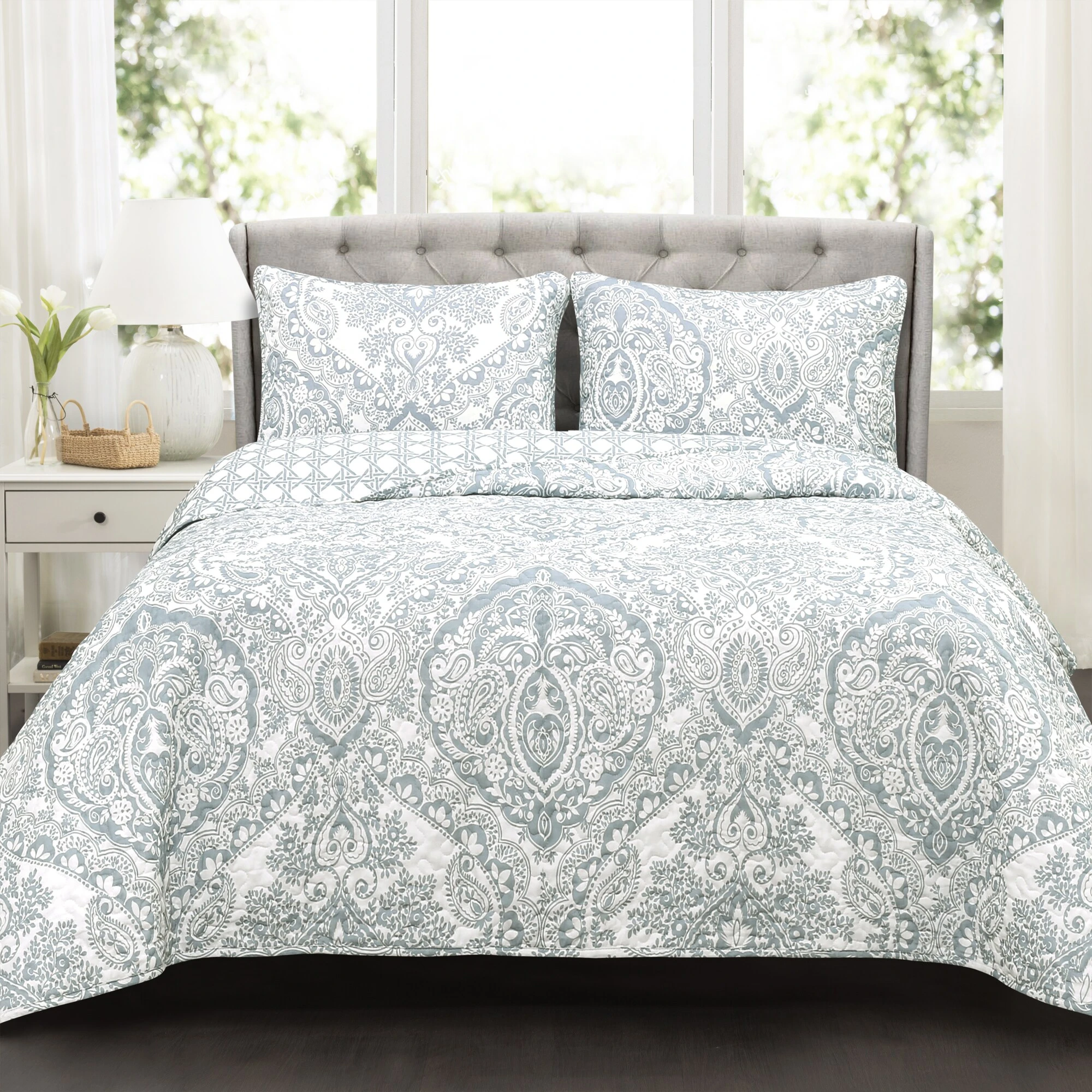 Budget ???? Gracewood Hollow Winchester Damask 3-piece Quilt Set Navy ???? 11 Budget ???? Gracewood Hollow Winchester Damask 3-piece Quilt Set Navy ???? - Image 9