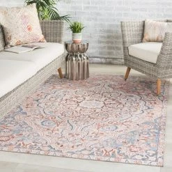 Hot Sale ???? Gracewood Hollow Dadzie Indoor/Outdoor Blue And Light Pink Medallion Area Rug ⭐