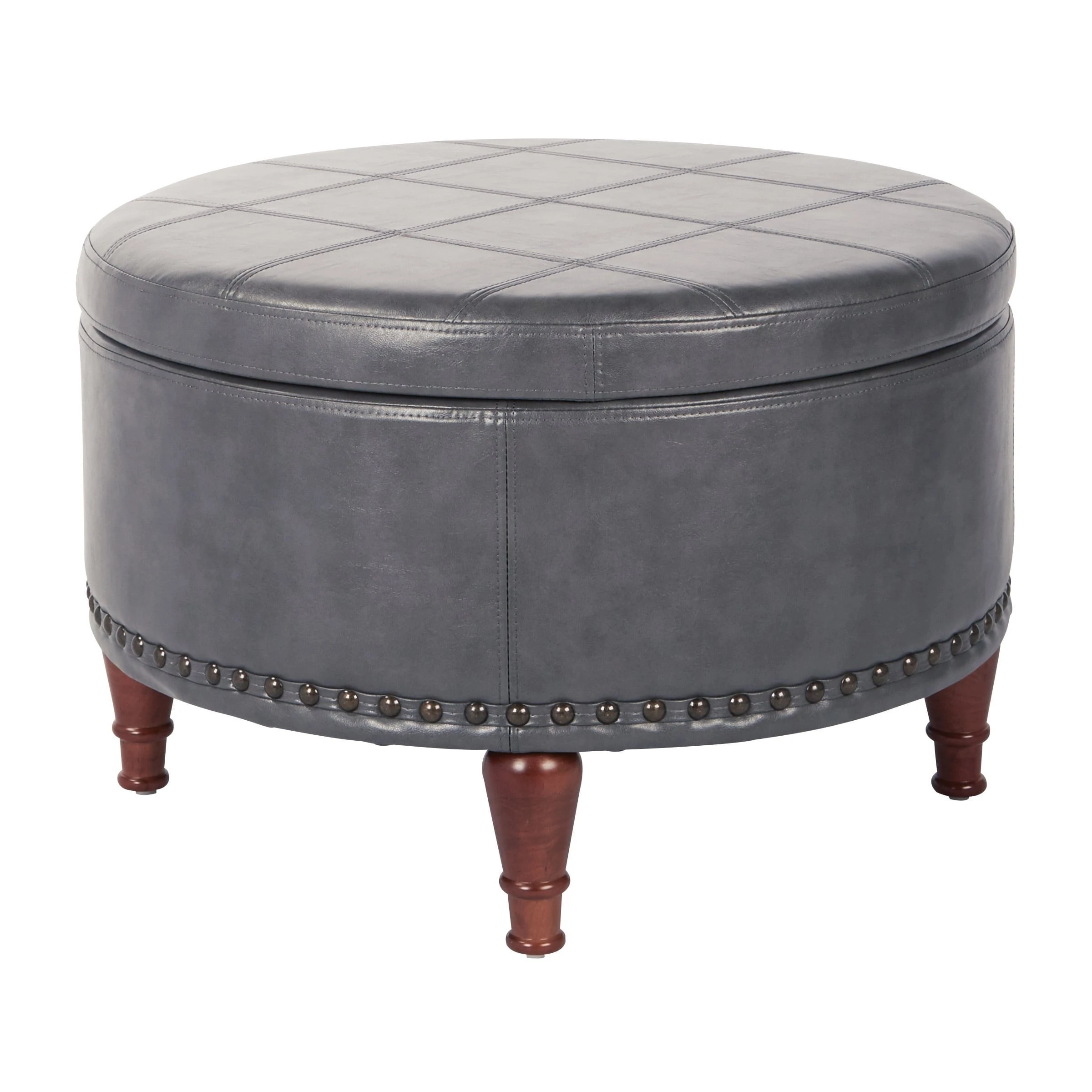 Best Sale ???? Gracewood Hollow Kuimba Faux Leather Storage Ottoman With Antique Bronze Nailheads Grey ???? 4 Best Sale ???? Gracewood Hollow Kuimba Faux Leather Storage Ottoman With Antique Bronze Nailheads Grey ???? - Image 2