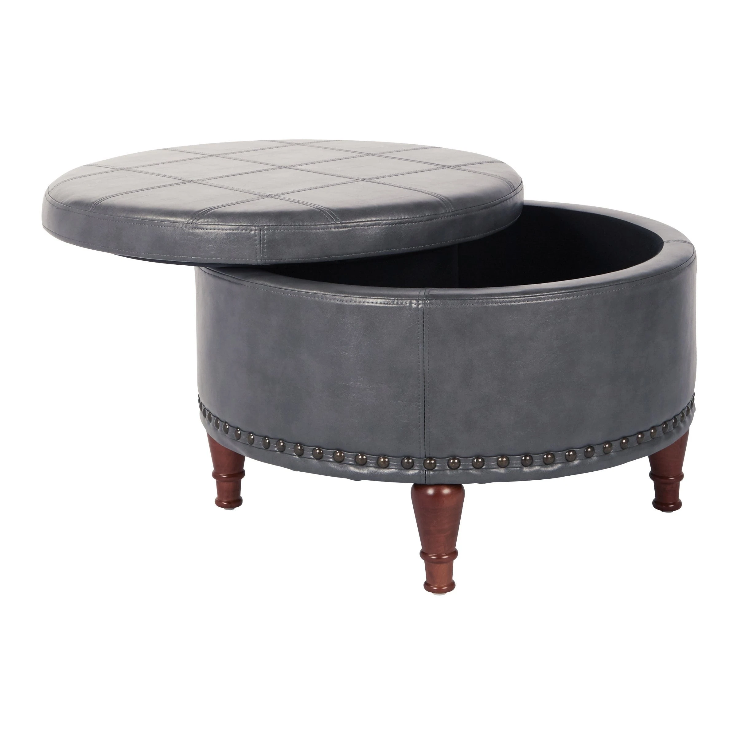 Best Sale ???? Gracewood Hollow Kuimba Faux Leather Storage Ottoman With Antique Bronze Nailheads Grey ???? 5 Best Sale ???? Gracewood Hollow Kuimba Faux Leather Storage Ottoman With Antique Bronze Nailheads Grey ???? - Image 3