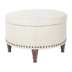 Best Sale ???? Gracewood Hollow Kuimba Faux Leather Storage Ottoman With Antique Bronze Nailheads Grey ????