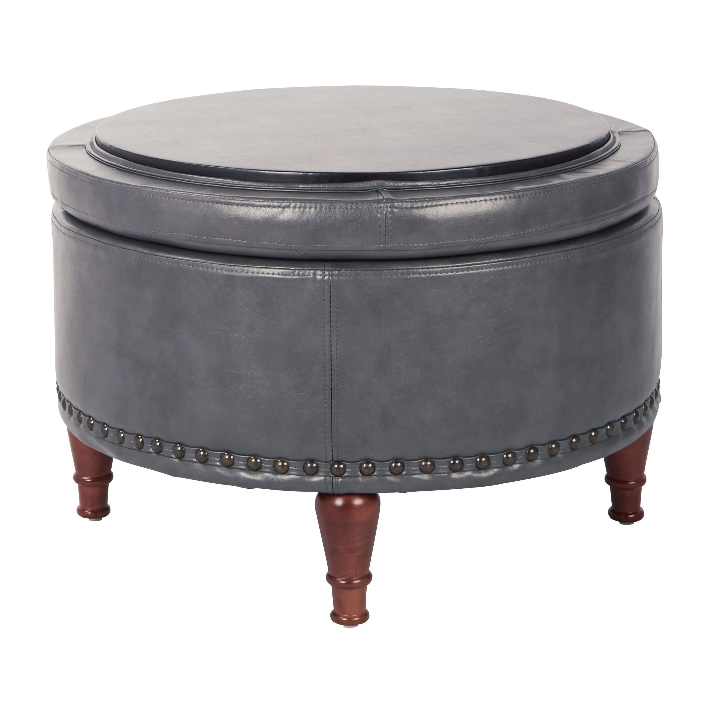 Best Sale ???? Gracewood Hollow Kuimba Faux Leather Storage Ottoman With Antique Bronze Nailheads Grey ???? 6 Best Sale ???? Gracewood Hollow Kuimba Faux Leather Storage Ottoman With Antique Bronze Nailheads Grey ???? - Image 4