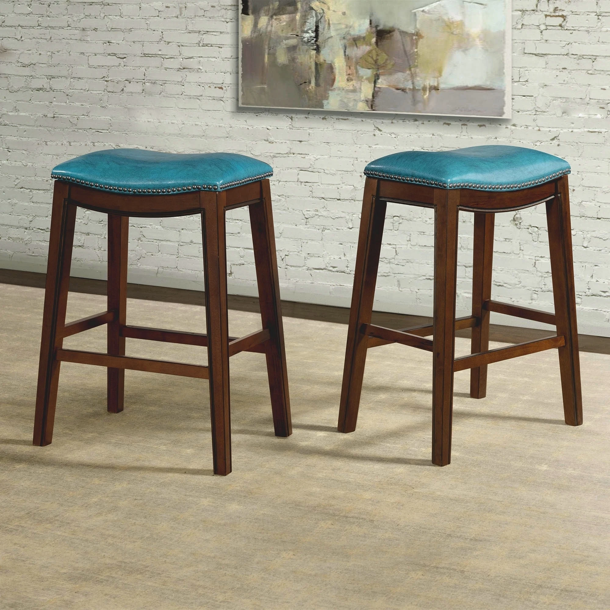 Hot Sale ???? Gracewood Hollow Parpetsi 30-inch Rubberwood Backless Bar Stool With Upholstered Seat Blue ???? 6 Hot Sale ???? Gracewood Hollow Parpetsi 30-inch Rubberwood Backless Bar Stool With Upholstered Seat Blue ???? - Image 4