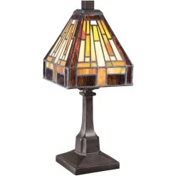 New ???? Gracewood Hollow Qosja Tiffany-style Glass Vintage Bronze Finish Desk Lamp ????