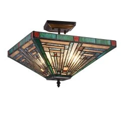 Budget ???? Gracewood Hollow Kamatenda 2-light Mission-style Stained Glass Semi-flush Mount ⭐