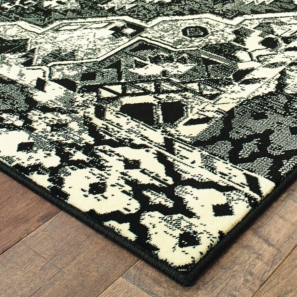 Hot Sale ✨ Gracewood Hollow Moss Medallion Black/ Ivory Micro Fiber Rug Black/cream ???? 6 Hot Sale ✨ Gracewood Hollow Moss Medallion Black/ Ivory Micro Fiber Rug Black/cream ???? - Image 4