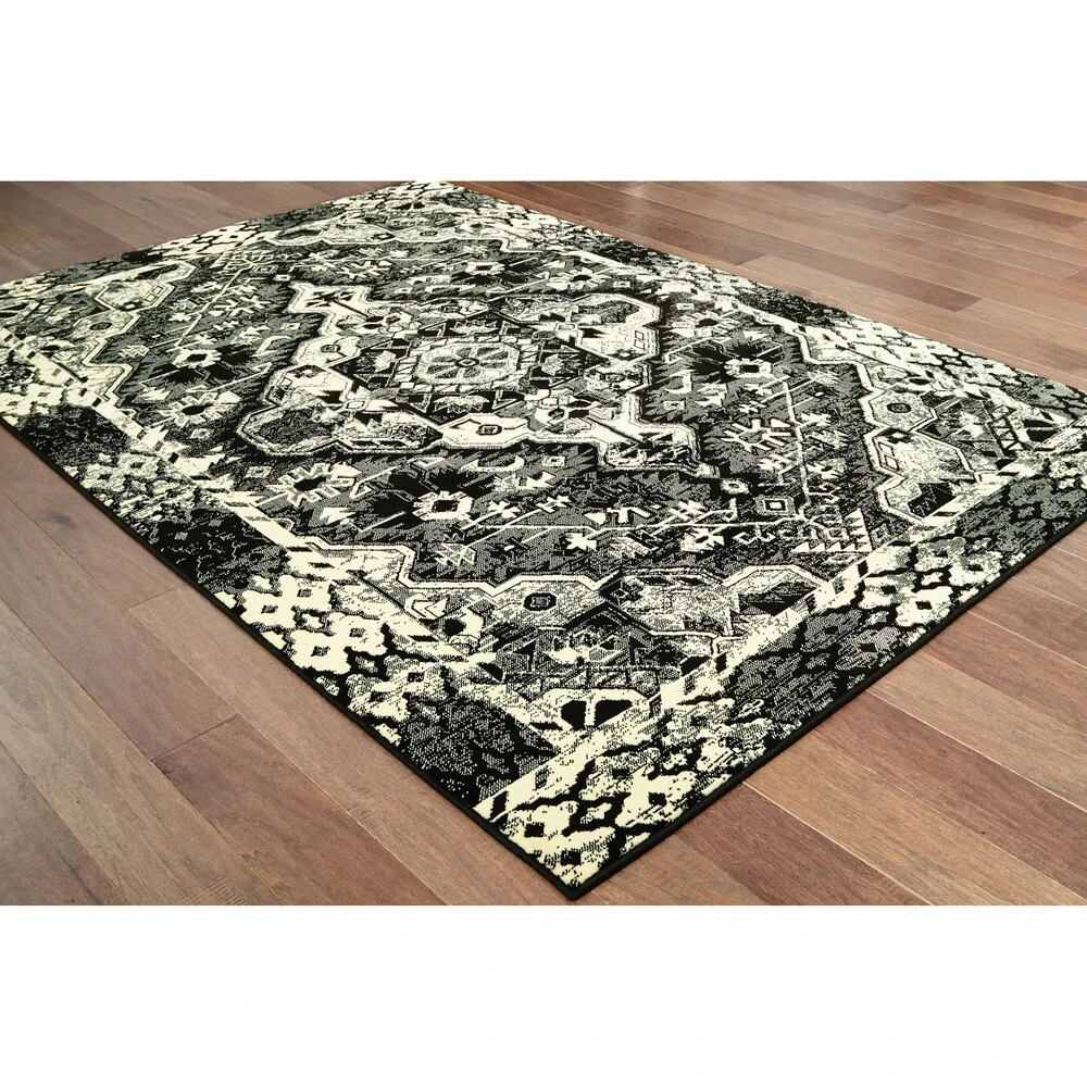 Hot Sale ✨ Gracewood Hollow Moss Medallion Black/ Ivory Micro Fiber Rug Black/cream ???? 4 Hot Sale ✨ Gracewood Hollow Moss Medallion Black/ Ivory Micro Fiber Rug Black/cream ???? - Image 2