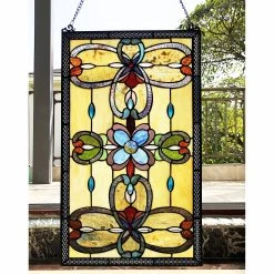 Wholesale ???? Gracewood Hollow Davies Rectangular Glass Window Panel/Suncatcher With Geometric Accents ????