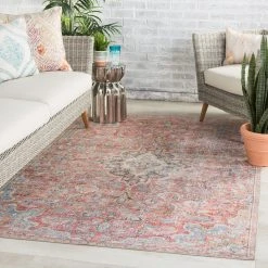 Wholesale ???? Gracewood Hollow Eddo Indoor/Outdoor Red And Light Blue Medallion Area Rug ????